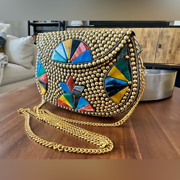 Artisan Nepal Studded Mosaic Colorful Hard Case Bag - Picture 2 of 8